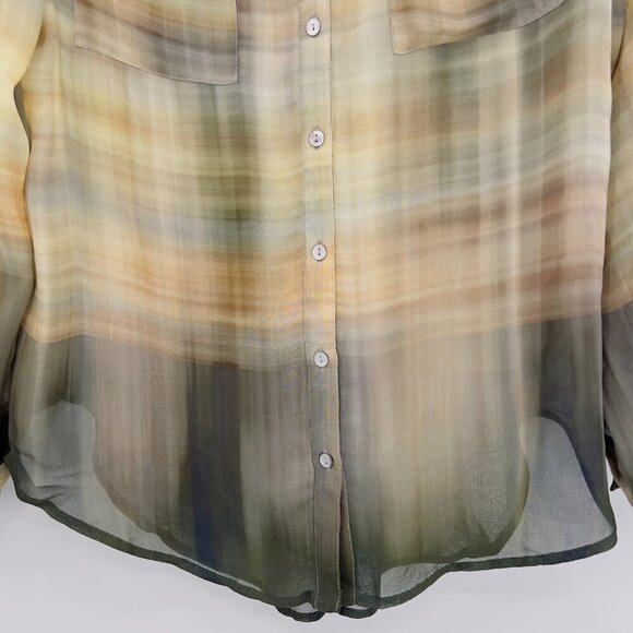 Soft Surroundings Roll Tab Long Sleeves Sheer Plaid FRont Button Shirt PS - Picture 7 of 8